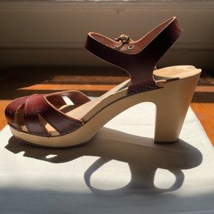 Swedish Hasbeen Burgundy Platform Clogs